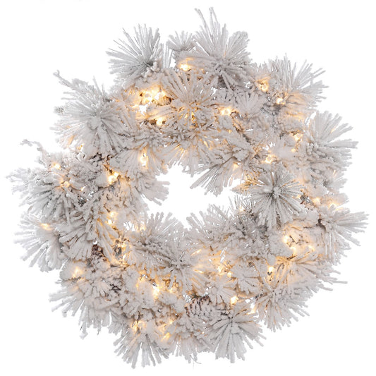 Flocked Alberta Spruce Artificial Wreath with Pinecones