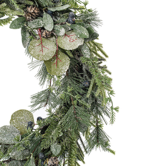 Glittered Green Pine with Eucalyptus & Berry Wreath