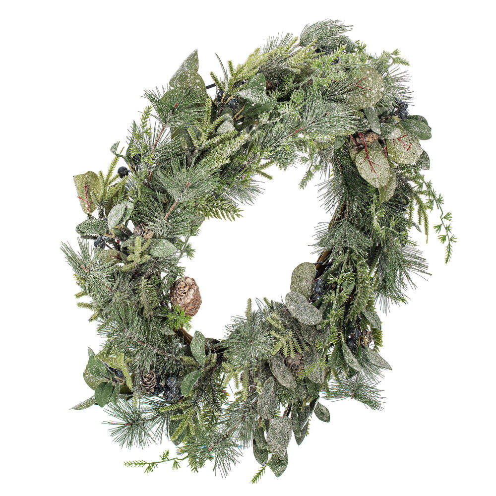 Glittered Green Pine with Eucalyptus & Berry Wreath