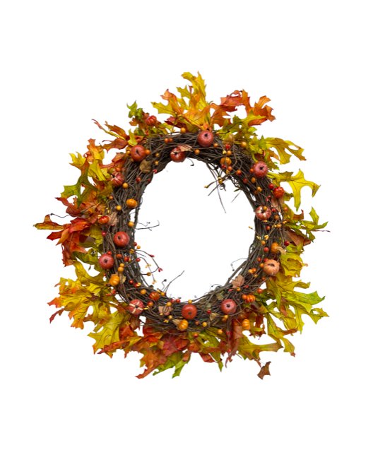 Dried Leaves & Pumpkins Wreath