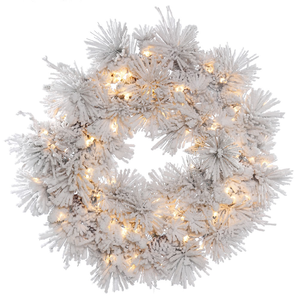 Flocked Alberta Spruce Artificial Wreath with Pinecones
