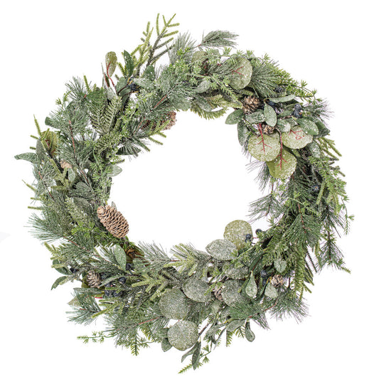 Glittered Green Pine with Eucalyptus & Berry Wreath