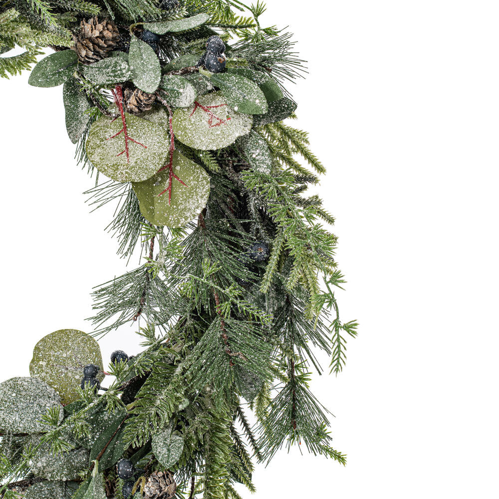 Glittered Green Pine with Eucalyptus & Berry Wreath