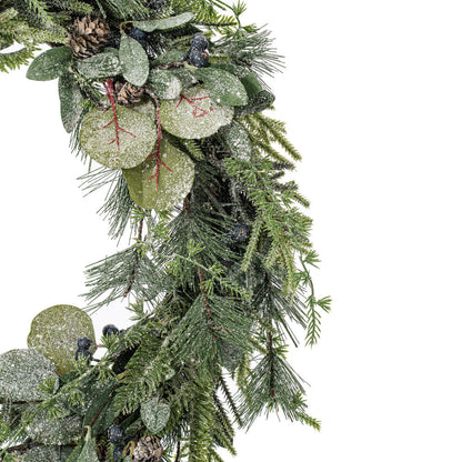 Glittered Green Pine with Eucalyptus & Berry Wreath