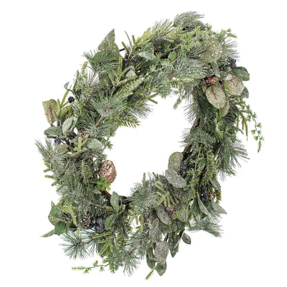 Glittered Green Pine with Eucalyptus & Berry Wreath